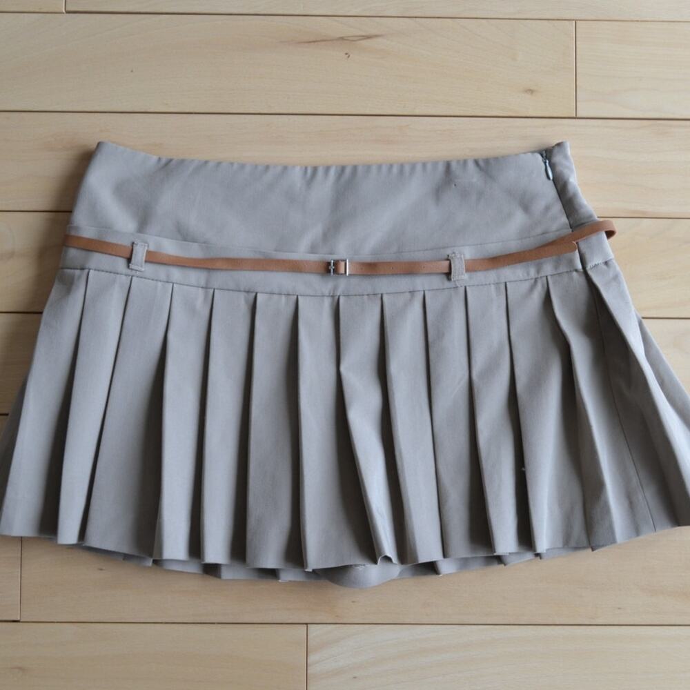 Zara Pleated Mini Skirt Brown Size Medium with Belt